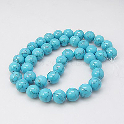Synthetic Turquoise Beads Strands, Dyed, Round, Deep Sky Blue, 10mm, Hole: 1mm, about 40pcs/strand, 15.7(X-TURQ-H038-10mm-XXS09)