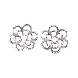 304 Stainless Steel Bead Caps, Flower, 6-Petal, Stainless Steel Color, 14x13x1mm, Hole: 2.5mm(STAS-F040-22-P)