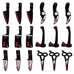 18Pcs 6 Styles Bloody Knife Scissors Axe Opaque Resin Halloween Horror Goth Pendants, for Jewelry Earring Making, Black, 49~50x12~24mm, Hole: 1.5mm, about 3pcs/style(JX235A)