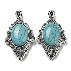 Synthetic Turquoise Big Pendants, Antique Silver Plated Alloy Oval Charms, 55x31.5x13mm, Hole: 7x5mm(G-Z050-03A)