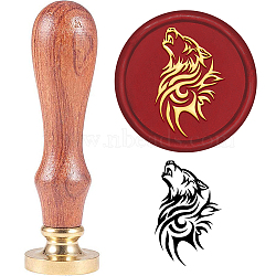 Brass Wax Seal Stamp with Handle, for DIY Scrapbooking, Wolf Pattern, 3.5x1.18 inch(8.9x3cm)(AJEW-WH0184-0581)