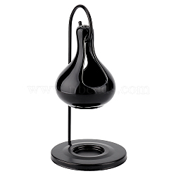 Ceramic Teardrop Candle Holder Oil Burner with Iron Rack, Essential Oil Incense Aroma Diffuser, Black, 7.6x7.9x10.1cm & 10.2x9.75x20cm(DJEW-WH0015-116B)