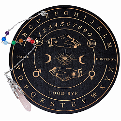 AHADEMAKER 1Pc Natural Rose Quartz Dowsing Pendulum Pendant, with 1Pc Wood Custom Pendulum Board, for Witchcraft Wiccan Altar Supplies, Eye Pattern, Pendant: 29~29.7cm, Board: 20x0.4cm(DIY-GA0003-53C)
