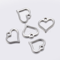 Tarnish Resistant 304 Stainless Steel Open Heart Charms, Hollow, Stainless Steel Color, 10.5~11x11x1~1.4mm, Hole: 1~1.5mm(STAS-F159-38P)