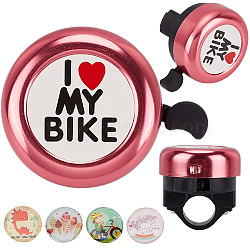 I Love My Bike Alloy Bicycle Bells, with Plastic Finding & Resin Sticker, Bicycle Accessories, Round, Pink, 54x69x53mm(FIND-WH0117-97A)