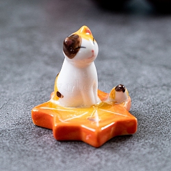 Porcelain Incense Burners, Cat on the Maple Leaf Incense Holders, Home Office Teahouse Zen Buddhist Supplies, Orange, 40x42x37mm(DJEW-PW0012-130A)