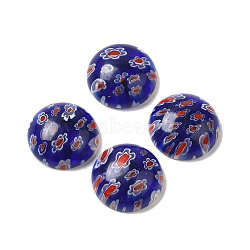 Handmade Millefiori Glass Cabochons, Half Round, Medium Blue, 16x6.5mm(LAMP-H063-01C)