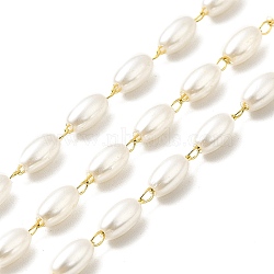 Handmade Oval Plastic Beaded Chains, Ion Plating(IP) 316 Surgical Stainless Steel Chains, Soldered, with Spool, Real 18K Gold Plated, 6x3.5mm(CHS-I019-10G-01)