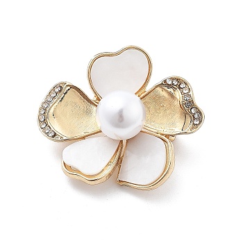 Alloy Brooch, with Rhinestone, Acrylic and ABS Imitation Pearl, Flower, Golden, 35.5x40.5mm