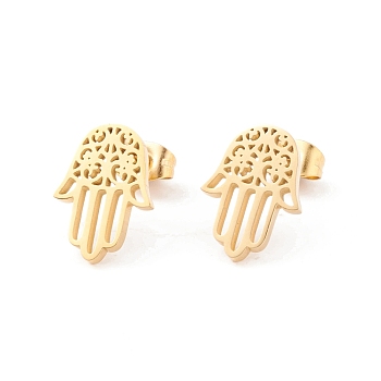 304 Stainless Steel Studs Earrings, Hand Shaped, for Women, Golden, 11x15mm, Pin: 0.8mm