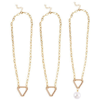 2Pcs Brass Necklaces, with Alloy Triangle Charms, Golden, 19.29 inch(49cm)