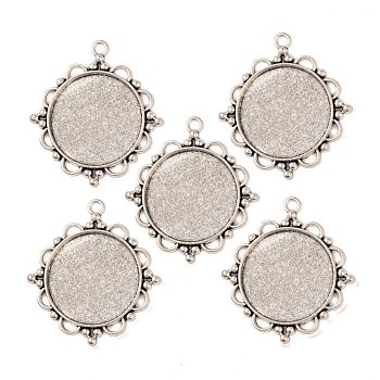 Tibetan Style Alloy Pendant Cabochon Settings, Cadmium Free & Lead Free, Flat Round, Antique Silver, Tray: 30mm, 48x43x3mm, Hole: 3mm, about 100pcs/kg