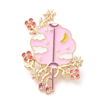 Enamel Pins, Light Gold Alloy Badge for Backpack Clothes, Fan with Flower, 35x24.5x2.5mm