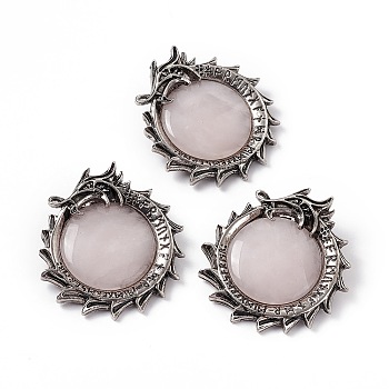 Natural Rose Quartz Pendants, Dragon Charms, with Rack Plating Antique Silver Tone Alloy Findings, Cadmium Free & Lead Free, 43x41x6mm, Hole: 7x8.5mm