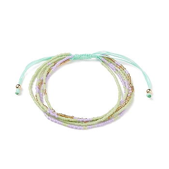 Adjustable Glass Bead Braided Bead Bracelets, Multi-strand Bracelets for Women, Turquoise, Inner Diameter: 2~3-1/8 inch(5~8cm)