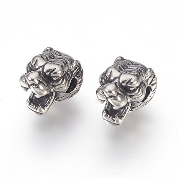 304 Stainless Steel Beads, Tiger, Antique Silver, 11x8x9mm, Hole: 2mm
