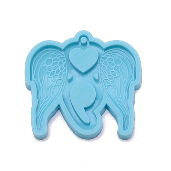 DIY Silicone Jewelry Molds, Resin Casting Molds, for UV Resin & Epoxy Resin Jewelry Making, Wing & Heart & Comma, Deep Sky Blue, 73.5x74x8.5mm, Hole: 4mm