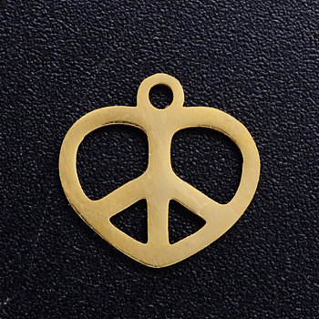201 Stainless Steel Charms, Heart with Peace Sign, Golden, 11.5x12x1mm, Hole: 1.5mm