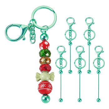 5Pcs Alloy and Brass Bar Beadable Keychain for Jewelry Making DIY Crafts, with Lobster Clasps, Dark Turquoise, 15.8x2.4cm