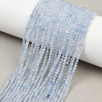 Natural Aquamarine Beads Strands, Round, Faceted, 2.5mm, Hole: 0.5mm, about 184~186pcs/strand, 15.12~15.47''(38.4~39.3cm)