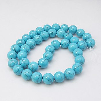Synthetic Turquoise Beads Strands, Dyed, Round, Deep Sky Blue, 10mm, Hole: 1mm, about 40pcs/strand, 15.7
