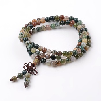 3 Loops Natural Indian Agate Beaded Wrap Bracelets, 620~660mm