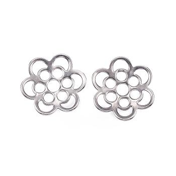 304 Stainless Steel Bead Caps, Flower, 6-Petal, Stainless Steel Color, 14x13x1mm, Hole: 2.5mm