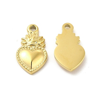 Ion Plating(IP) 304 Stainless Steel Charms, Sacred Heart Charm, Real 14K Gold Plated, 14x8x2mm, Hole: 1mm
