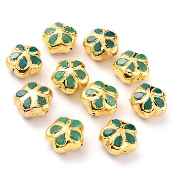 Natural Quartz Beads, with Golden Brass Findings, Dyed, Flower, Green, 18.5~19x18.5~19x11.5~12mm, Hole: 0.8mm