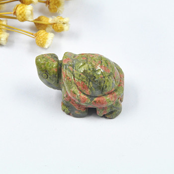 Natural Unakite Display Decorations, Tortoise Feng Shui Ornament for Longevity, for Home Office Desk, 38~42x25~27x20mm
