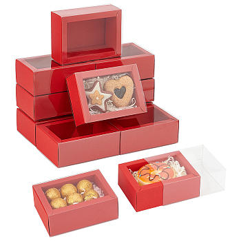 Foldable Paper Drawer Boxes with Clear Plastic Cover, Gift Packaging Case, Rectangle, FireBrick, 11x8x4.2cm