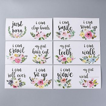 Flower Themes Baby Skill  Milestone Stickers, for Baby Girl, with Word, Flower Pattern, 220x110mm, 2pc/Sheet, 12pcs/Set