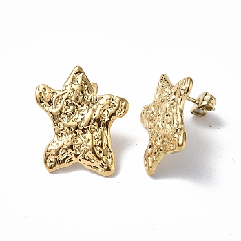 Ion Plating(IP) 304 Stainless Steel Textured Star Stud Earrings for Women, Real 18K Gold Plated, 21.5x19mm, Pin: 0.7mm