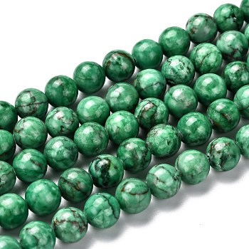 Natural Marble Beads Strands, Round, Dyed & Heated, Green, 8mm, Hole: 1mm, about 46pcs/strand, 15 inch(38cm)