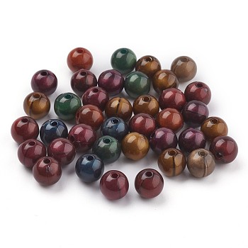 Acrylic Beads, Imitation Tiger Eye Beads, Round, Mixed Color, 9~9.5mm, Hole: 2mm, about 950pcs/500g