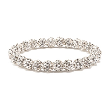 Crystal Rhinestone Ball Beaded Stretch Bracelet for Women, White, Inner Diameter: 2-1/8 inch(5.5cm), Beads: 8mm