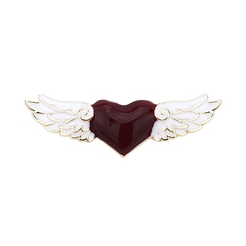 Heart with Wing Enamel Pin, Golden Plated Alloy Badge for Backpack Clothes, Red, 13x45mm