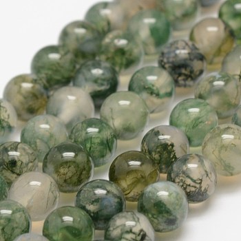 Natural Moss Agate Beads Strands, Round, 6mm, Hole: 1mm, about 64pcs/strand, 14.56~14.76 inch(37~37.5cm)