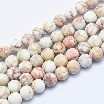 Natural Imperial Jasper Beads Strands, Frosted, Round, Beige, 8mm, Hole: 1mm, about 49pcs/strand, 15.7 inch.
