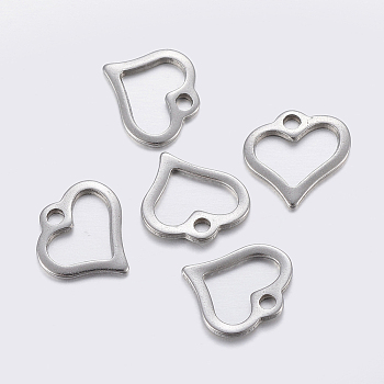 304 Stainless Steel Open Heart Charms, Hollow, Stainless Steel Color, 10.5~11x11x1~1.4mm, Hole: 1~1.5mm