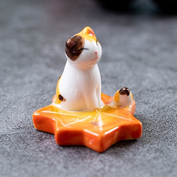 Porcelain Incense Burners, Cat on the Maple Leaf Incense Holders, Home Office Teahouse Zen Buddhist Supplies, Orange, 40x42x37mm