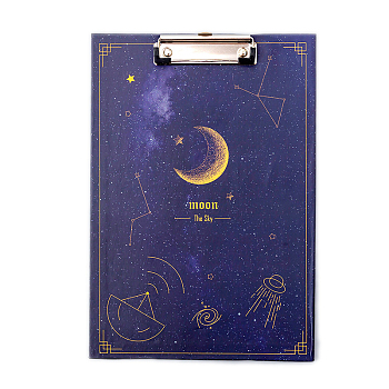 Plastic A4 Clipboards, with Metal Clips, for Office, Hospital, Rectangle, Moon Pattern, 320x220mm