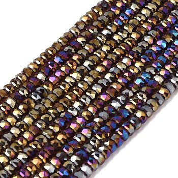 Electroplate Glass Beads Strands, Pearl Luster Plated, Faceted, Rondelle, Goldenrod, 2.4~3.2x4mm, Hole: 1mm, about 147~152pcs/strand, 39~45cm