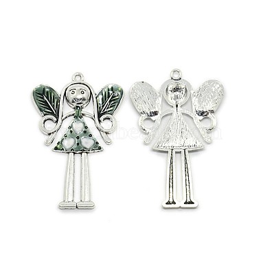 Antique Silver DarkGreen Angel & Fairy Alloy + Enamel Big Pendants