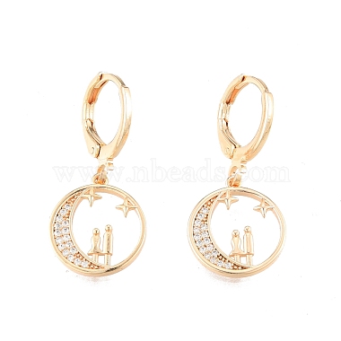 Clear Cubic Zirconia Moon with Couples Dangle Leverback Earrings(EJEW-N012-63)-2