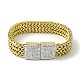 304 Stainless Steel Mesh Chain Bracelet with Cubic Zirconia Rectangle Magnetic Clasps(BJEW-Q775-07G)-2