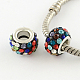 Polymer Clay Rhinestone European Large Hole Beads with Silver Color Plated Brass Cores(FPDL-R002-17)-1