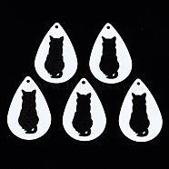 Spray Painted Iron Pendants, Rubberized Style, 3D Printed,  Cat Print Pattern, Teardrop, White, 27.5x18x0.5mm, Hole: 1.2mm(X-IFIN-T016-68)