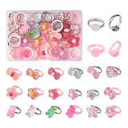 DIY Candy Finger Ring Making Kit, Including Flower & Bowknot & Heart & Starfish Resin Cabochons, Acrylic & Brass Finger Ring Bases, Mixed Color, 42Pcs/box(DIY-SZ0008-43)