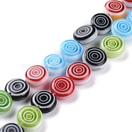Handmade Lampwork Beads Strands, Flat Round with Swirl, Colorful, 8x3.5mm, Hole: 1mm, about 50pcs/Strand, 14.57''(37cm)(LAMP-M003-11A)